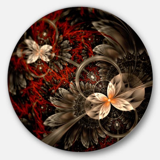 Designart - Red and Orange Fractal Flower Pattern' Floral Metal Circle Wall Art